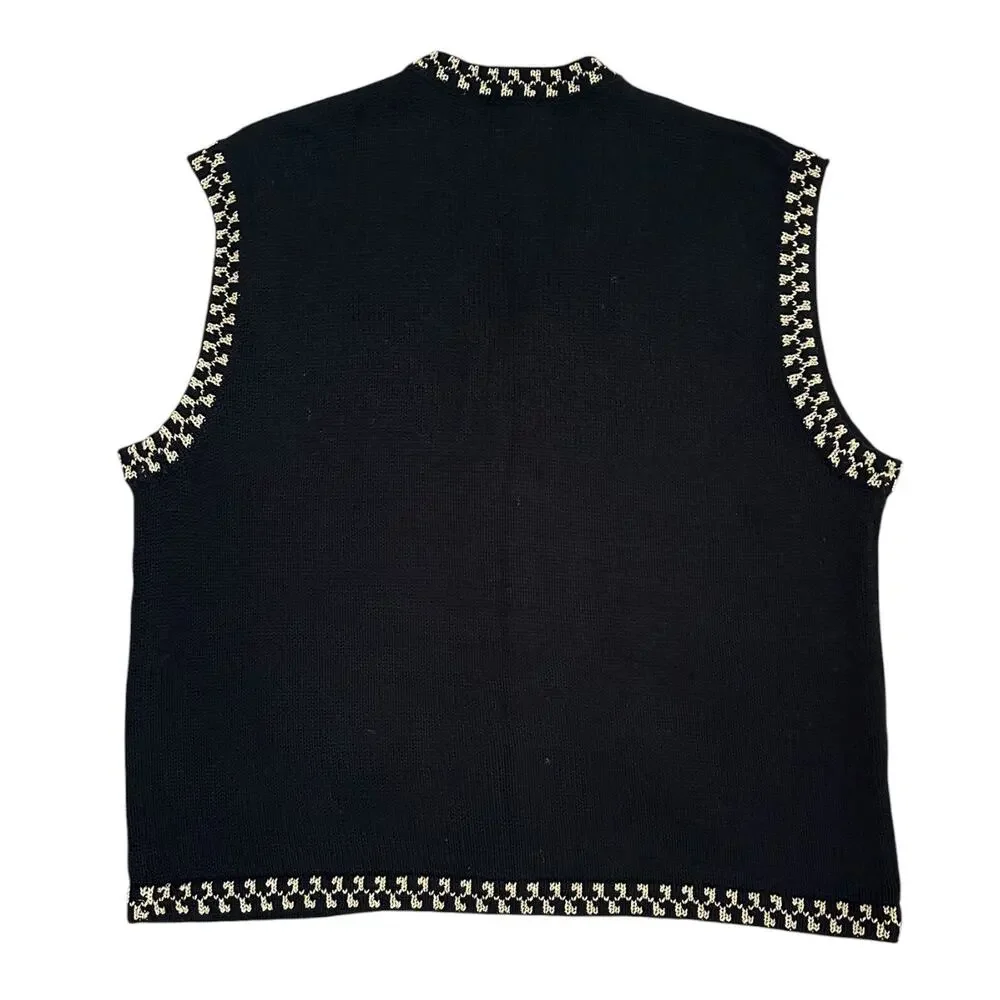 Vintage P’Galli Sequin Teddy Bear Christmas Vest XL Black Gold Holiday Sweater